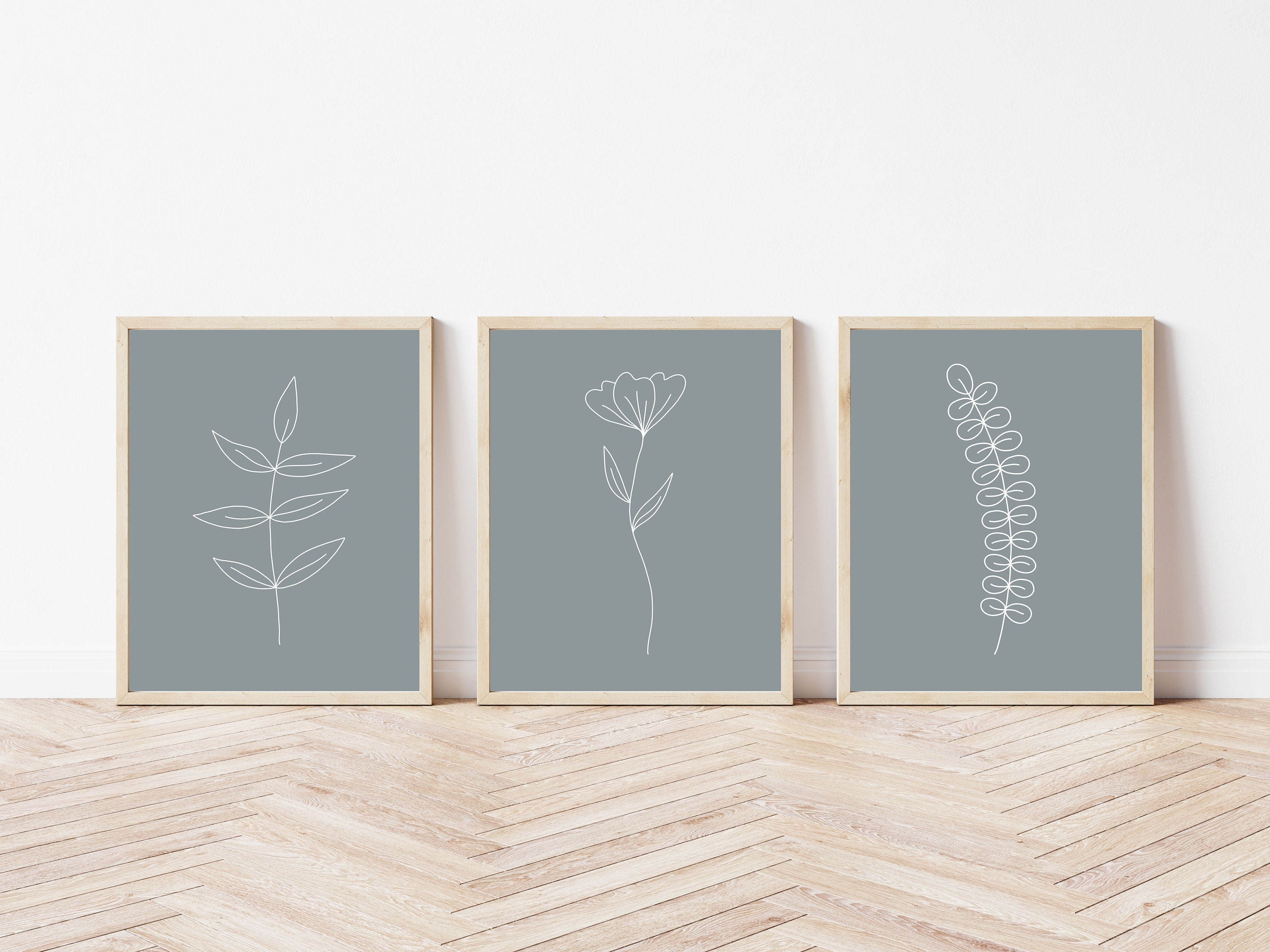 Minimal Botanical Set of 3 Digital Prints | Floral Wall Art | Black and ...