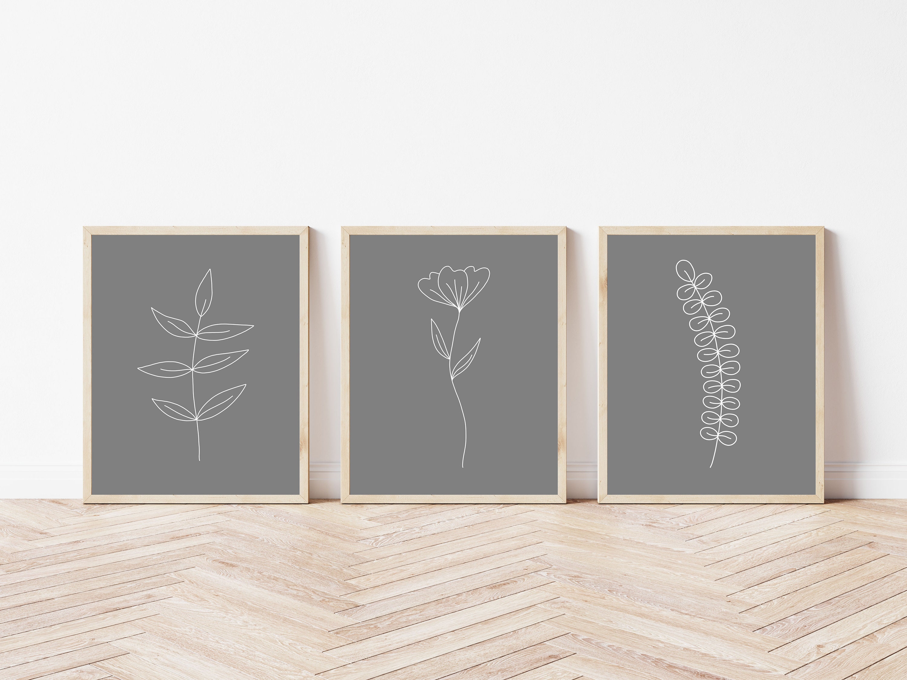 Minimal Botanical Set of 3 Digital Prints | Floral Wall Art | Black and ...