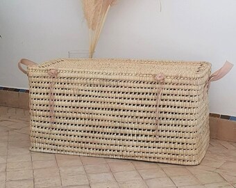 wicker trunk- Palm leaf storage chest Storage basket