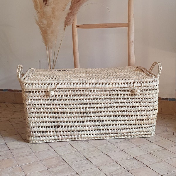 Malle de rangement en osier - Coffre et Panier de rangement en feuilles de palmier