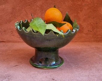 Tamegroute salad bowl, Handmade ceramic glazed pottery, Authentic craftsmanship