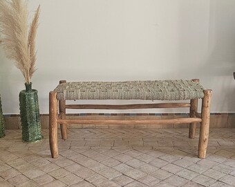 Banc en bois massif et tressage damier