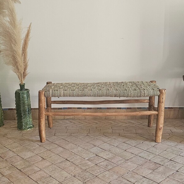 Banc en bois massif et tressage damier