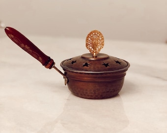 Turkish Copper Censer, Handmade Rustic Incense Burner (Small Size)