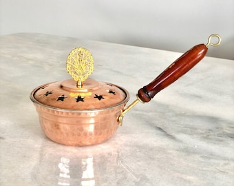 Copper Incense Burner - Handmade with Wood Handle
