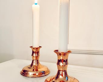 2 Pieced Handmade Vintage Copper Candlestick Set