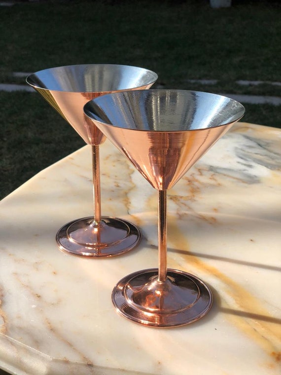 Copper Metal Martini Glasses, Martini Cocktail Glass for Home Party, Set of  2