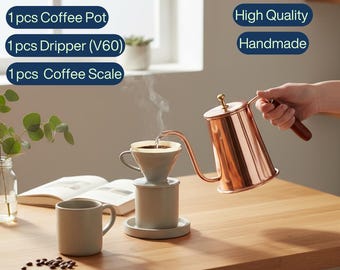 Copper V60 Coffee Set: Handmade Pot, Dripper & Scale - Istanbul Craft