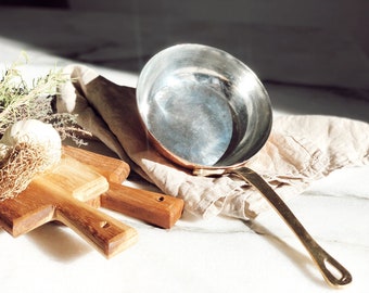 Handmade Copper Saucepan: Tin-Lined, Bright Finish 8.7"