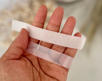 Cinta de gancho y bucle blanca y transparente de 16 mm para coser en correa de sujeción, suministro para manualidades, fabricación de muñecas, ropa de bebé, cinta de sujeción autoadhesiva