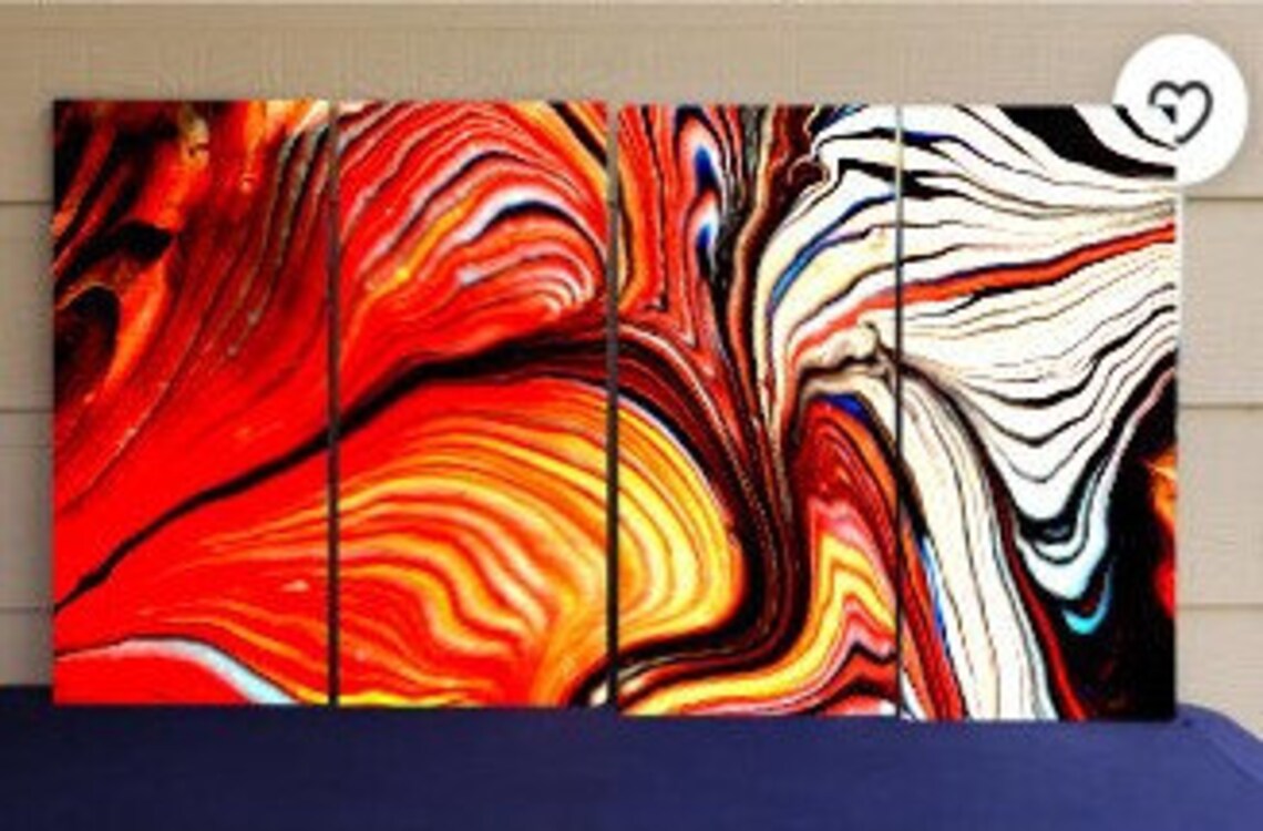 Orange gold wall art marble Etsy