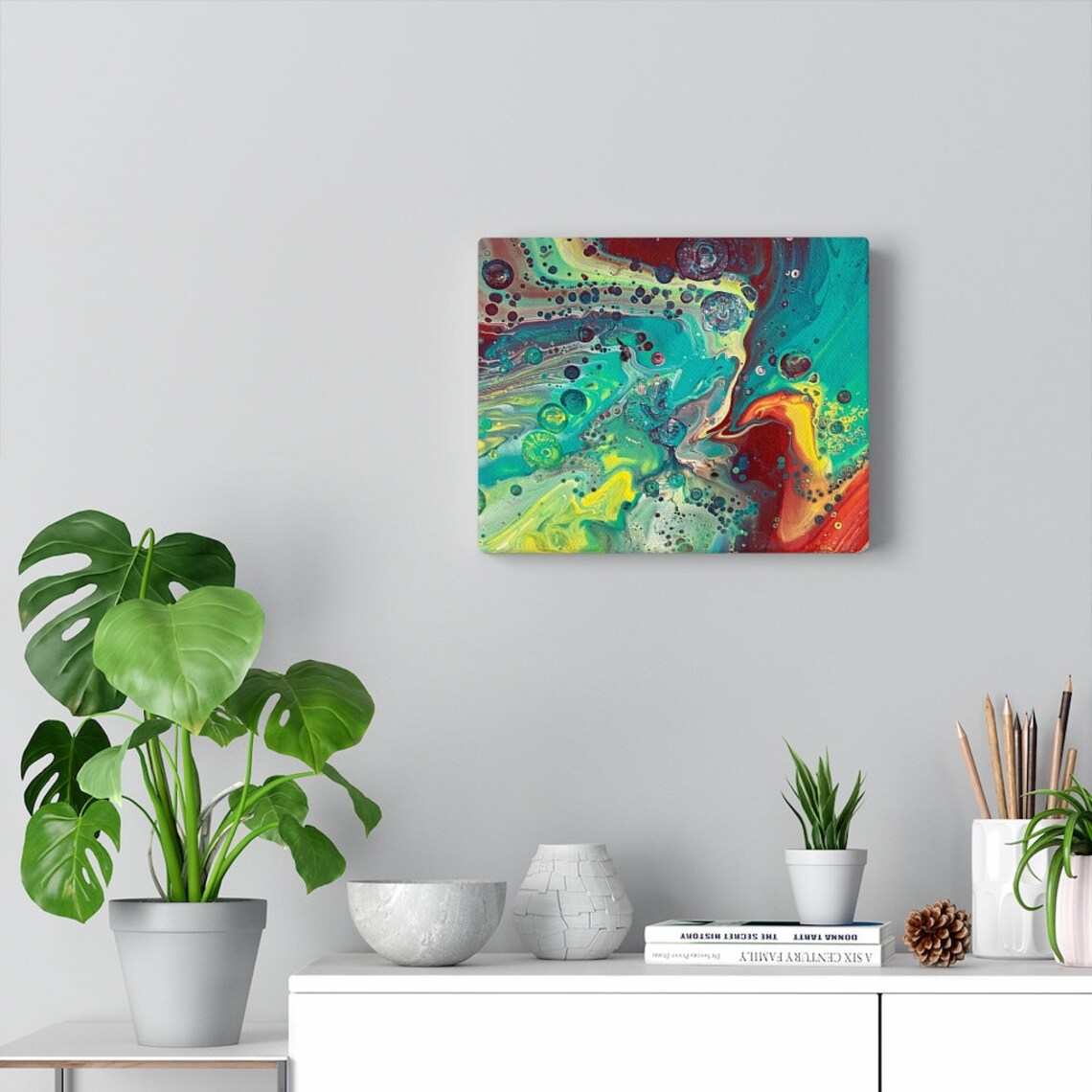 Green red wall art canvas painting abstract collage will be a Etsy