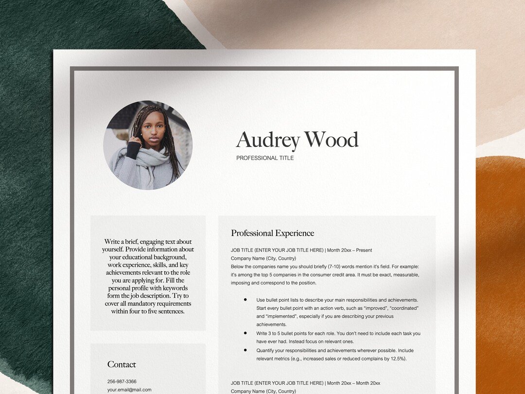 Clean Modern Resume Template for Word 1 and 2 Page CV and - Etsy Australia