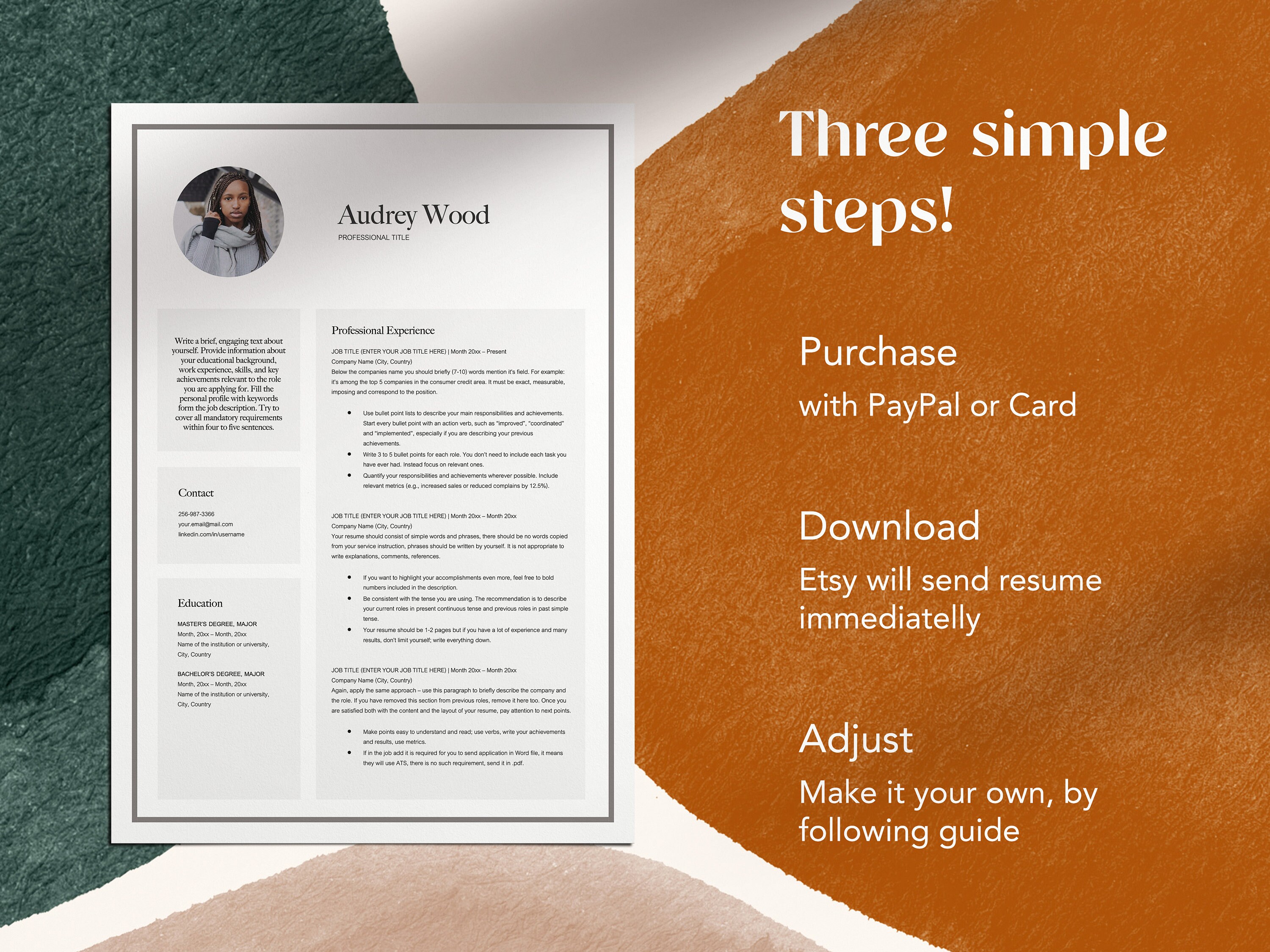 Clean Modern Resume Template for Word 1 and 2 Page CV and - Etsy Australia