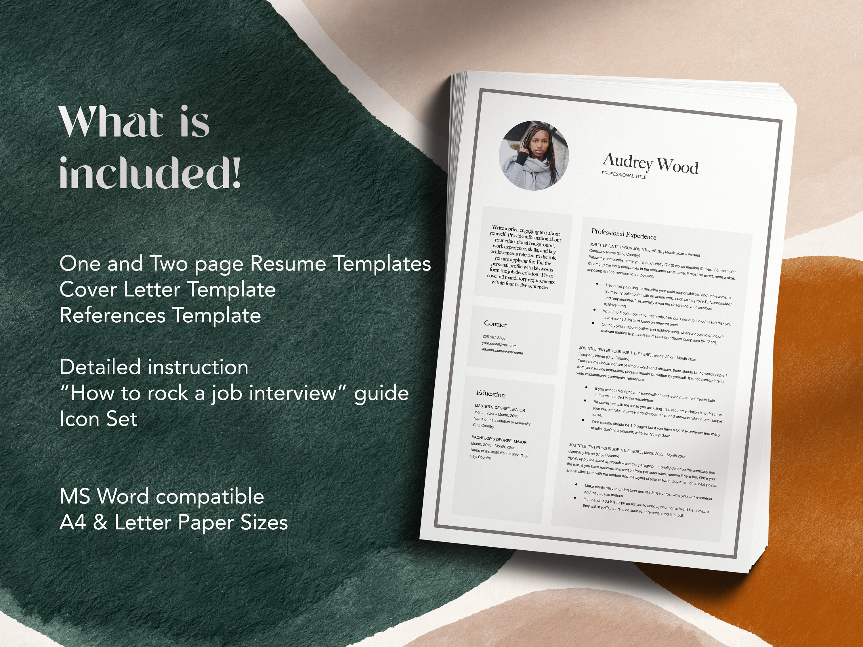 Clean Modern Resume Template for Word 1 and 2 Page CV and - Etsy Australia