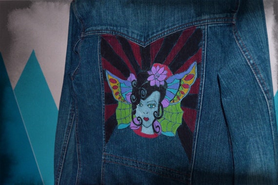 Hand painted Denim jacket, painted clothes , Vinta