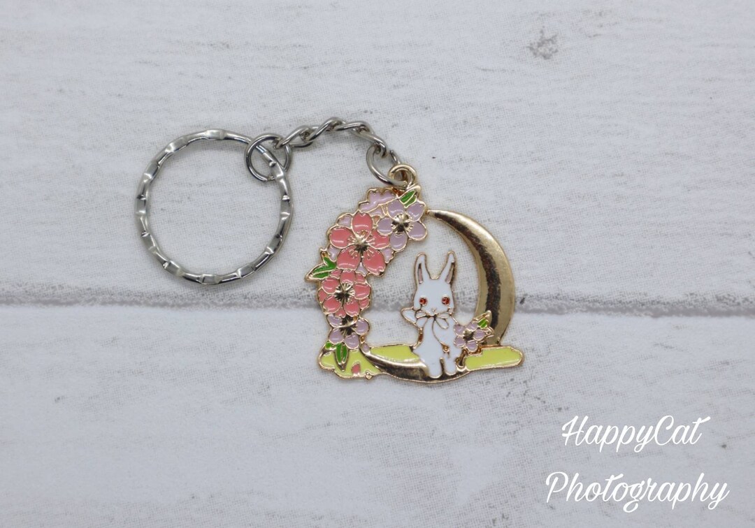 Rabbit/bunny Key Ring, Moon Floral Keychain, Gifts for Her, Birthday ...