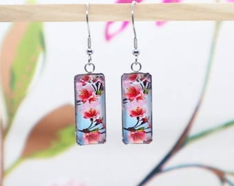 Japanese Pink Blossom Tree Earrings. Hypoallergenic Jewellery, Gifts for Her, Birthday Gifts, Letterbox Gift, Elegant earrings for her.