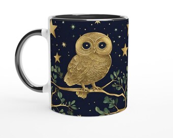 Celestial Owl Ceramic Mug: Witchy Coffee Cup, 11oz