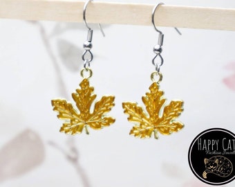 Golden Maple Leaf Earrings: Hypoallergenic Stainless Steel Autumn Jewellery