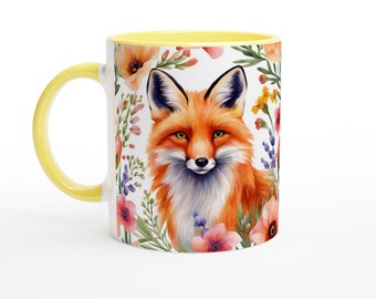 Floral Fox Mug 11oz Ceramic Spring Mug, Gifts For Fox Lovers, Gifts For Her