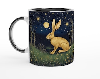 Celestial Hare Rabbit Mug, 11oz Ceramic Mug, Unique Gifts For her, Moon and Stars