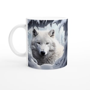 Wolf Mug, White 11oz Ceramic Mug, Snow Wolf Mug, Christmas Gift Ideas, Wolf Gifts, Secret Santa Ideas