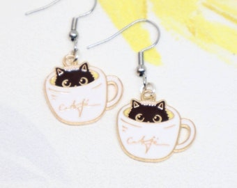 Cat Cup Earrings, Kawaii Cat Earrings, Hypoallergenic Steel, Cat Gifts, Letterbox Gifts, Gifts for Friends, Cute Gifts for Cat Lovers