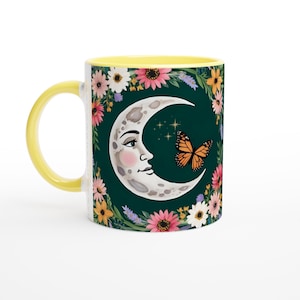 Boho Butterfly Moon Mug: Celestial Wildflower Ceramic Mug