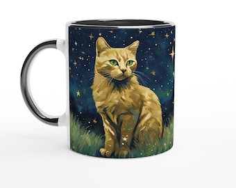 Celestial Cat Mug: Witchy Cat Lover Gift, 11oz Ceramic