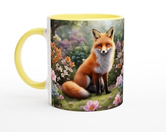 Floral Fox Mug 11oz Ceramic Mug, Easter Gifts For Her, Gifts For Fox Lovers