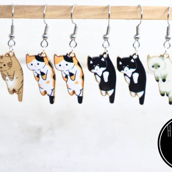 Hanging Cat Earrings, Kawaii Cat Earrings, Hypoallergenic Steel, Cat Gifts, Letterbox Gifts, Gifts for Friends, Cute Gifts for Cat Lovers