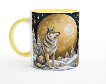 Mug en céramique loup d'hiver céleste, design unique, 11 oz