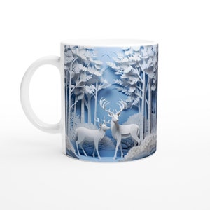 Christmas Deer Mug, White 11oz Ceramic Coffee Cup, Christmas Gifts, Christmas Mug, Secret Santa Ideas
