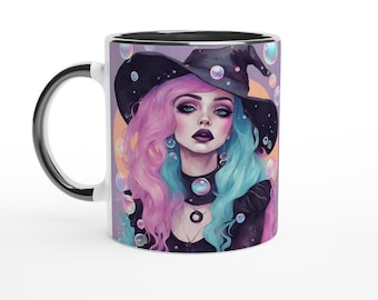 Tazza da strega Goth pastello Tazza in ceramica da 11 once, regali gotici per lei