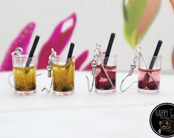 Glitter Cocktail Drink Earrings, Hypoallergenic Stainless Steel
