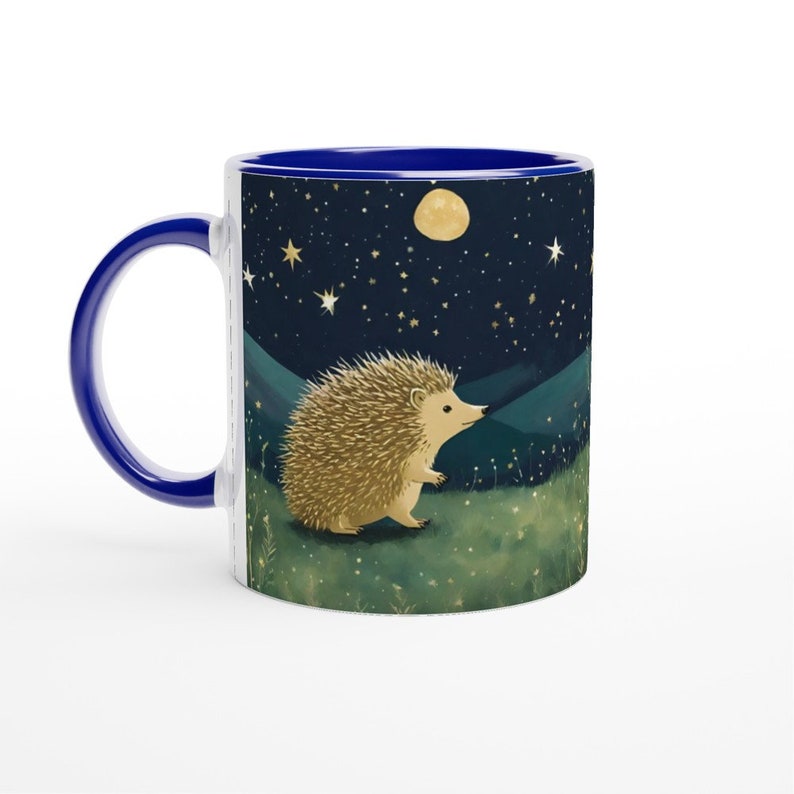 Niebiański Jeż: Ceramiczny kubek do kawy z motywem Księżyca i Gwiazd Ceramic Blue
