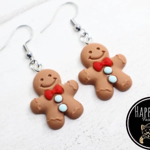 Gingerbread Earrings, Cute Christmas Earrings, Hypoallergenic Steel, Gifts for Her, Stocking fillers, Secret Santa