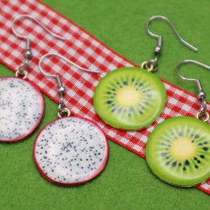 Kiwi and Dragon Fruit Earrings: Hypoallergenic Summer Jewellery