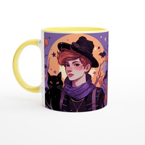 Warlock and Black Cat 11oz Ceramic Mug, Witchy Things, Gothic Gifts, Christmas Gifts