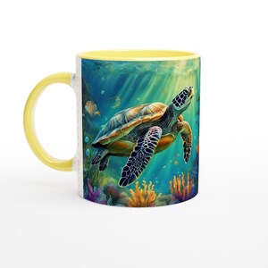 Tropical Turtle Ceramic Mug: Summer Coffee Cup, Turtle Gift (11oz)
