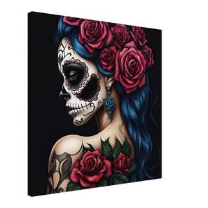 Gothic Sugar Skull with Roses – Mexican Festival Wall Art