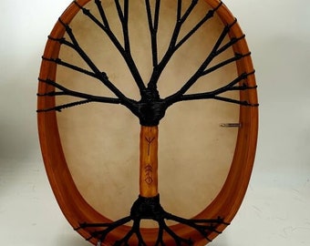 Tambour Chamanique "Arbre de vie", Yggdrasil forme ovale