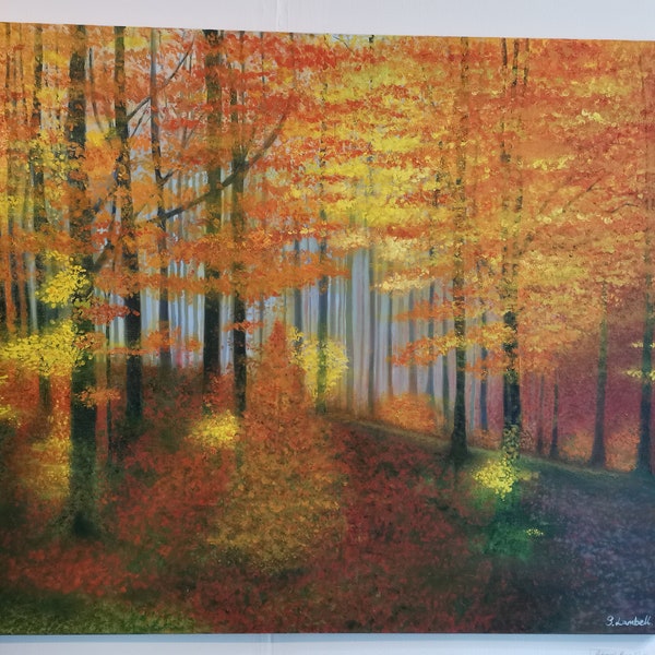 Autumn Beech Woodland, Original Oil Painting by Sophie Lambell, Devon Artist.