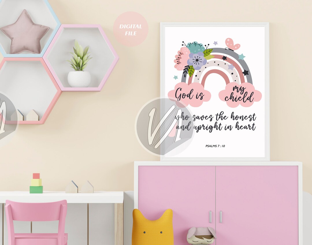 Psalms 7 10 Bible Verse, Nursery Wall Art, Digital Personalized Baby