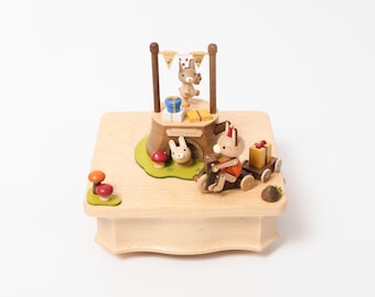 Happy Bunny Tree Trunk Music Box