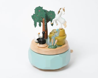 Unicorn and Swans Wooden Music Box