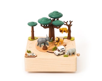 African Safari Wooden Music Box