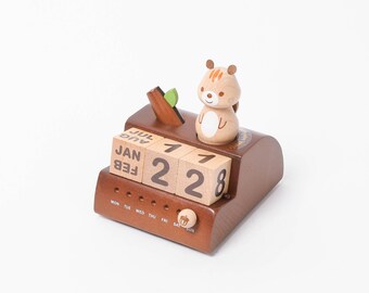 Eichhörnchen-Spieluhr aus Holz mit ewigem Kalender