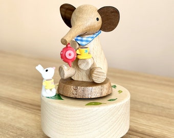 Wooden Elephant's Tea Party Mini Music Box